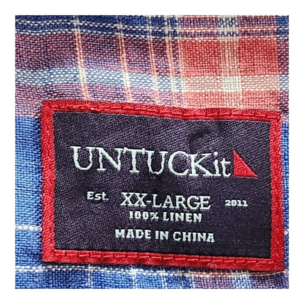 UNTUCKit Shirt Mens Medium Blue Plaid 100% Linen‎ Button Down Size XXL Pink - Picture 3 of 9